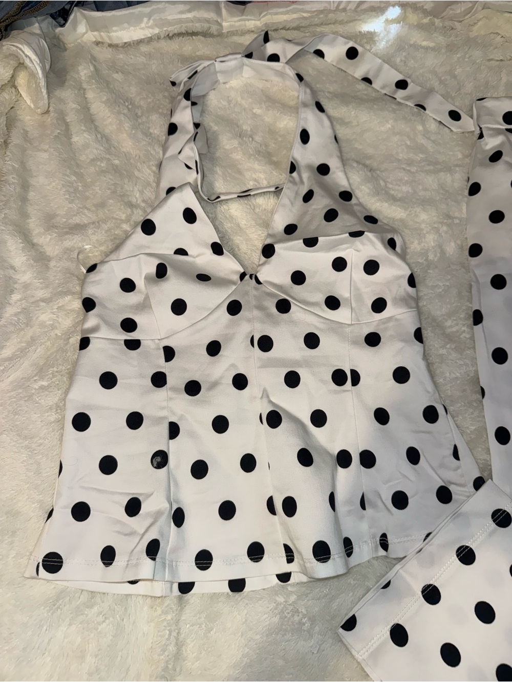 Polka Dot Halter Bustier Top and capris set - White with Black Dots